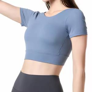 Vente chaude femmes à manches courtes hauts courts respirant Sexy Yoga Fitness course débardeurs Spandex/Nylon séchage rapide - Product Image 1
