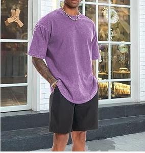 Personalizado de color púrpura de cuello redondo de alta calidad de verano Streetwear transpirable de gran tamaño Camiseta holgada en blanco Camisetas cuello redondo - Product Image 4