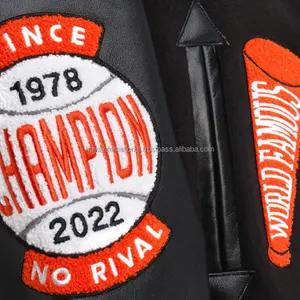 แจ็คเก็ตวาร์ซิตี้แบบยูนิเซ็กซ์ รุ่นใหม่ล่าสุด ผ้าขนสัตว์หนานุ่ม คอตั้ง แต่งผ้าเชนิลล์ปะติดปะต่อ พร้อมงานปักลายศิลปะโลโก้ด้านหน้าตามสั่ง - Product Image 5