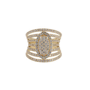 Elegante Anillo Ancho Clásico para Mujer, Chapado en Rodio con Oro de 14K y Diamantes Naturales, Diseño de Halo con Múltiples Hileras de Corte Brillante - Product Image 1