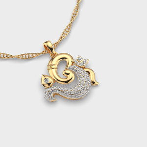 Collier pendentif Om en or jaune de luxe avec incrustation de diamants sertis en canal, unisexe, à porter au quotidien, bijoux hindous - Product Image 1