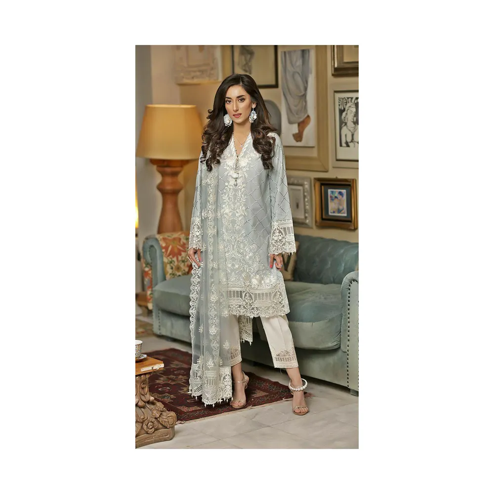 Trendy giyim pakistan geleneksel elbise kadın 3 parça takım elbise işlemeli Mukaish gömlek renk tam Chunri Duppata