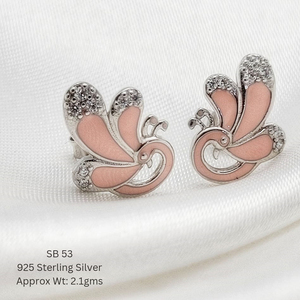 Light Weight <b>Silver</b> Swan Jewelry 1.4 Gms 925 <b>Sterling</b> <b>Silver</b> Jewellery Pink Cz Set Earring Christmas Gift <b>Stud</b> Earrings for Her - Product Image 4