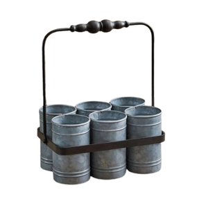 Indien fabriqué à la main rustique ferme intérieur extérieur pique-nique porte-ustensiles en métal galvanisé Caddy pour une utilisation polyvalente - Product Image 3