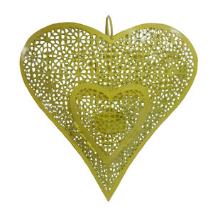 Meilleure vente fer métal suspendu coeur mur décoratif ornement couleur or pour la maison et la décoration de Noël à la main en vrac - Product Image 1