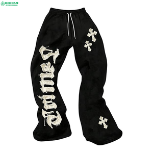 Men's Vintage Stone Acid Wash Flared <b>Jogger</b> Pants Custom Heavyweight French Terry Distressed Embroidery Patch Baggy 3D <b>Stacked</b> - Product Image 1