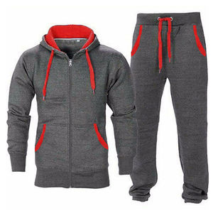 Ensemble de survêtement en coton pour homme avec impression bouffante en relief, sweat à capuche en molleton à motif solide, bas de gymnastique pour la saison d'hiver - Product Image 2