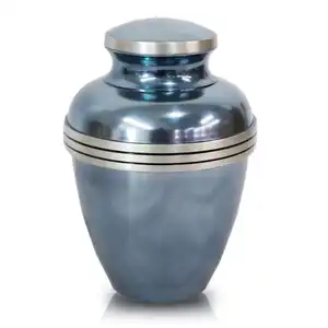 人間の灰のための古典的な青い3バンド葬儀大人のアルミニウム火葬壷最高の品質と卸売価格