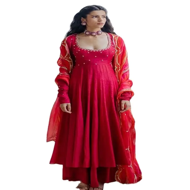 Preços da fábrica direta fantasia designer anarkali estilo ternos para festa usos mulheres vestido fabricação na índia