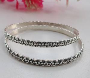 925 <b>Silver</b> Plated 2 Set Pattern Textured Vintage Bahamian Daily Wear <b>Bangle</b> Stackable Adjustable Bracelet <b>Women</b> Fashion Jewelry - Product Image 4