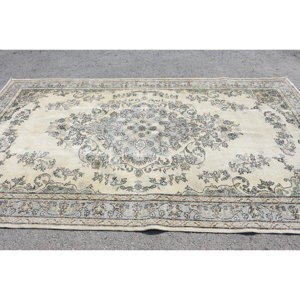 พรมขนแกะสีเบจสีเขียวคลาสสิกขนาด5.6x10ฟุตทำด้วยมือแบบตุรกีพรมสี่เหลี่ยมสำหรับวัยรุ่นห้องนั่งเล่นพรมข้างเตียงยาง - Product Image 3