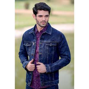 เสื้อแจ็คเก็ตยีนส์คอตตอน ZORAX สำหรับผู้ชายจาก Unze London ตกแต่งด้วยกระดุม - Product Image 1