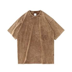 Transpirable High Street Color negro Hip Hop logotipo personalizado lavado ácido camiseta hombres Vintage lavado camisetas para hombres - Product Image 1