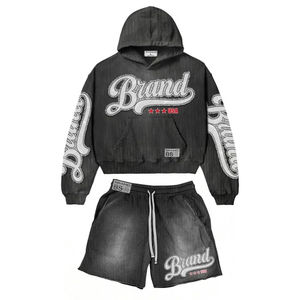 New Latest Style <b>Men</b> Customization Printing Design <b>Shorts</b> <b>Sets</b> 100% Cotton Fleece <b>Men</b> Acid Wash With Sun Faded Pullover Hoodie - Product Image 1