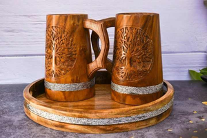 Taza de café en madera de mango con asa para hotel y oficina en casa - Product Image 2