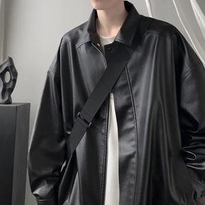 แจ็กเก็ตหนังสำหรับนักขี่จักรยานของผู้ชายสีดำหนังแท้ทำจากหนังแท้แขนเต็มมีสไตล์กลางแจ้งฤดูหนาว - Product Image 3