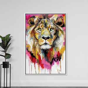 Impression sur toile de peinture d'un lion majestueux, art animalier sur toile, encadré blanc - Product Image 1