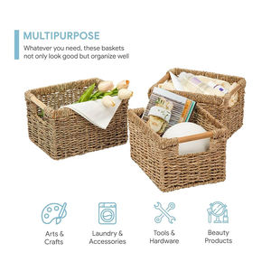 Panier en jonc de mer naturel fait à la main avec poignées écologique maison accessoire jouet stockage blanchisserie plante Pot couverture cuisine salle de bain - Product Image 6