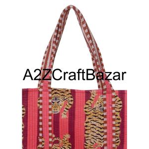 Indian Handmade Pure Cotton Quilted Tote <b>Bag</b> For Women Spacious <b>Boho</b> Shoulder Shopping Carry Eco Friendly Fabric <b>Bags</b> - Product Image 5