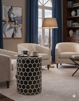 Table basse ronde moderne noire écologique en os incrusté, en pin et MDF, faite à la main, étanche, pour décoration de salon – Meilleure vente