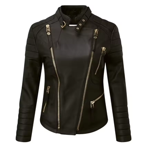 Chaqueta de Cuero de Invierno para Mujer, Estilo Motociclista, Piel de Oveja Genuina, OEM, para Adultos, Gran Venta - Product Image 2