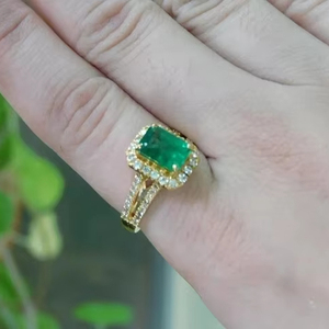 แหวนแต่งงานเพชรโมอิส4CT สีเขียวมรกตสำหรับผู้หญิง925เงินและทอง14K ชุบสำหรับงานหมั้นหรือของขวัญ - Product Image 1