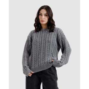 Pull en maille torsadée décontracté pour femme, 100 % coton, avec logo personnalisé et boutons décoratifs, taille XS, motif imprimé avec logo sur le devant - Product Image 1