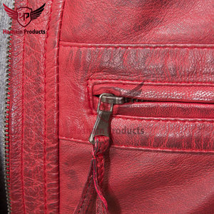 Chaqueta de Cuero Genuino Rojo para Hombre, Estilo Motero, Cuello Alto, Piel de Vacuno, Hombros Acolchados, Bolsillos con Cremallera, Clásica, Personalizada, Abrigo Cálido de Invierno - Product Image 4