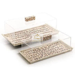 Serveur de chocolat de taille personnalisée de qualité supérieure en mosaïque brune avec un support de service de gâteau de forme carrée MOP de conception tendance - Product Image 3