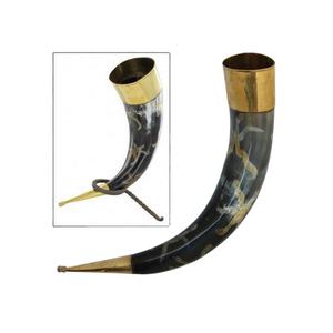 Everlasting Love Ceremonial Drinking Horn with Stand Natural Viking Drinking Horn Mug Medieval with Wooden Iron - Product Image 1