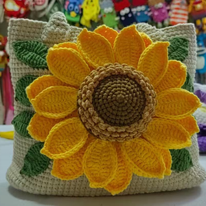 Venta al por Mayor de Fábrica, Bolso de Hombro de Ganchillo Hecho a Mano de Alta Calidad, Moderno, con Diseño de Girasol, Regalo para Navidad, Año Nuevo y San Valentín 2025 - Product Image 4