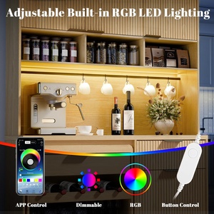 ตู้เก็บของบาร์กาแฟไม้ลายร่องทันสมัยพร้อมไฟ LED ตู้ไซด์บอร์ดบุฟเฟ่ต์เคลื่อนที่ได้พร้อมชั้นวางไวน์ - Product Image 5