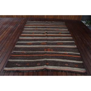 Turkish 5.5x8.4 ft Rug, Kilim Vintage Rug, <b>Brown</b> Camouflage Rug <b>Wool</b> - Product Image 1