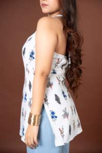 Fournisseur direct d'usine Aarsi Noor E Nazakat Kurti court pour femme à col halter sans manches à imprimé floral avec dos élastique - Product Image 5