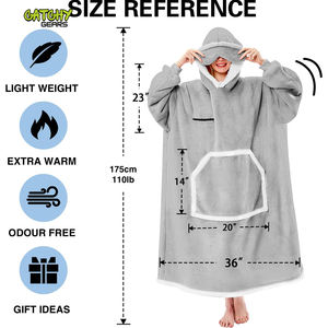 Acogedor Sherpa Sudadera con capucha Manta Mangas Bolsillo Súper suave Cálido Largo Casual Usable para la temporada de otoño/invierno Teñido liso - Product Image 4