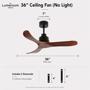 36 Inch <b>Ceiling</b> <b>Fan</b> Without Light, 3 Solid Wood Blades, Downrod Mount, <b>Remote</b> <b>Control</b>, DC Motor for Bedroom Living Room - Product Image 5