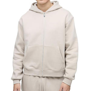 330GSM Oversized Boxy Zip Through Hoodie en couleur de pierre pour les hommes au prix de gros avec logo personnalisé par Marfa International - Product Image 3