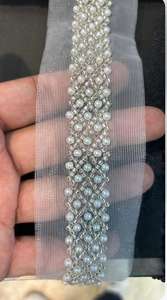 Cordones bordados a máquina hechos a medida en tela de base de red blanca en diseños abstractos y perlas adjuntas para vestidos de novia - Product Image 4