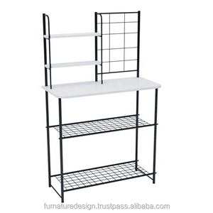 Organisateur de porte-vaisselle de cuisine sur pied avec quatre couches de rangement en métal et étagères de présentation des boissons - Product Image 1