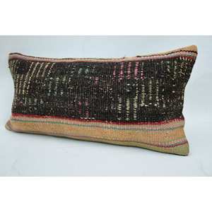 Coussin en laine patchwork Kantha multicolore 8x16 pouces Coussin décoratif pour literie, sol, imprimé brodé tissé - Product Image 3