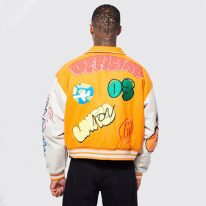 แจ็กเก็ตเลตเตอร์แมนสไตล์วินเทจสำหรับผู้ชายเสื้อแจ็กเก็ตหนังปักลายด้วยกำมะหยี่ - Product Image 6