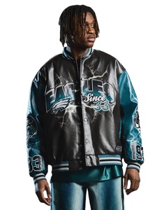 Vestes universitaires personnalisées Corps en laine Manches en cuir avec chenille et patchs brodés Veste collège unisexe OEM - Product Image 1