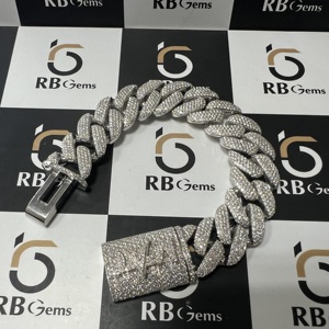 High Quality Customized 250Gram 24K Yellow Gold IGI Certified Cvd HPHT Lab Grown Asscher Cut Cuban Link Diamond <b>Bracelets</b> Unisex - Product Image 3