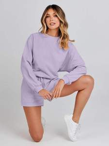 Latest Design Customized 100% Polyester Women <b>Twin</b> <b>Set</b> Premium Quality Breathable Summer Casual Sweatshirt Shorts <b>Set</b> - Product Image 5