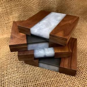 High Quality White Resin Joint Acacia Wood Coasters OEM Sublimation Marble Styles <b>Mats</b> Pads Set Placemat Accessories Home Use - Product Image 2