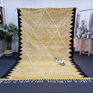 พรมโมรอคโค2025 kilim แบบถักสีเหลืองและสีดำงานแฮนด์เมดพรมขนสัตว์รูปทรงเรขาคณิตแบบเรียบสำหรับตกแต่งบ้านดีไซน์ใหม่ - Product Image 1