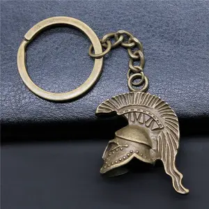 HOT Vintage Roman Warrior Helmet Sparta Keychain KeyRing Women Man Accessories Jewelry Bag Pendant Family Gift