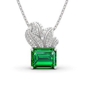Collier en argent sterling plaqué rhodium Jeulia avec feuille taillée en émeraude et zircon - Product Image 1