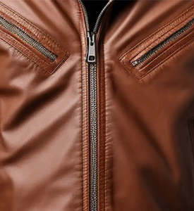 Chaqueta de cuero de motorista marrón español para hombre con cierre de cremallera estilo de invierno informal terminado - Product Image 2