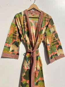 Indien fait à la main 100% coton Kimono robe imprimé fleuri Bikini Wrap vêtements de nuit décontractés pour les femmes pour l'automne printemps plage vacances - Product Image 3